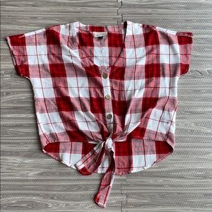 Universal Thread V-neck Plaid Button Down Tie Top